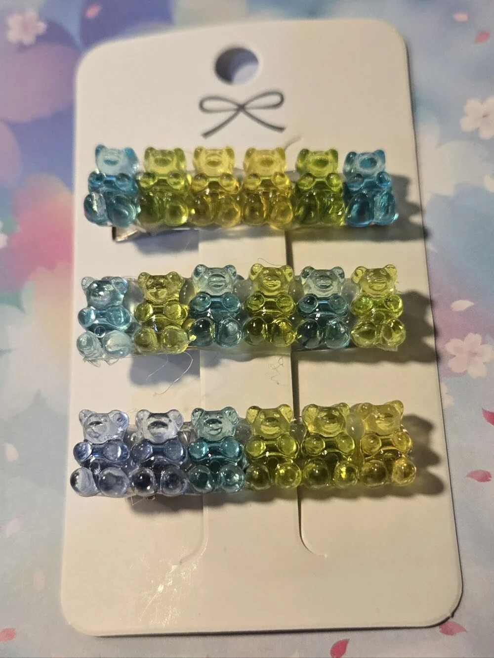 Handcrafted Blue Green Yellow Gummy Bear Hair Clips Set of 3